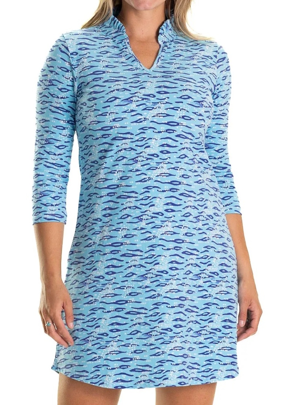 Duffield Lane Light Blue and Royal Blue Printed Women’s Cover-Up Dress